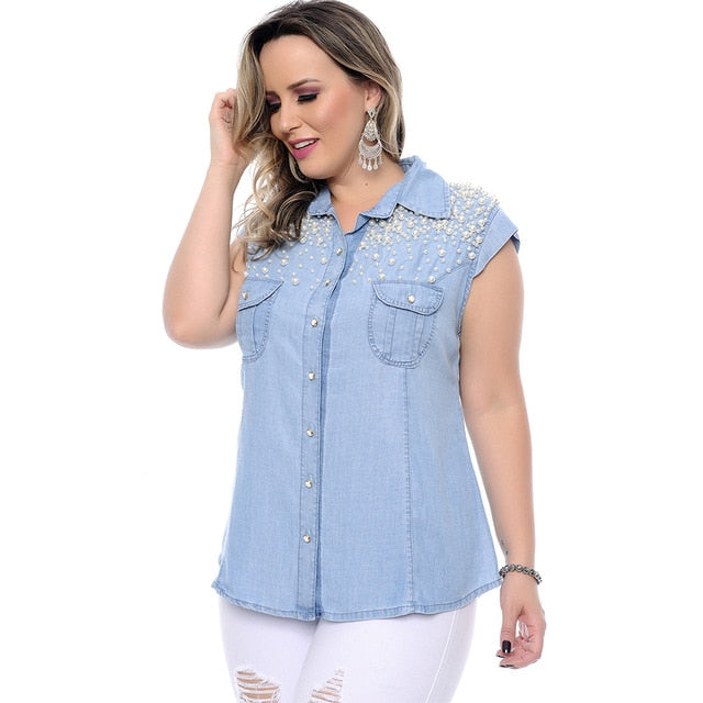 Plus Size 5XL Beaded Top Large Size Blouses